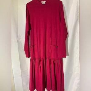 S.Roberts 100% cotton long sleeve 2 front pocket pleated bottom dress size L
